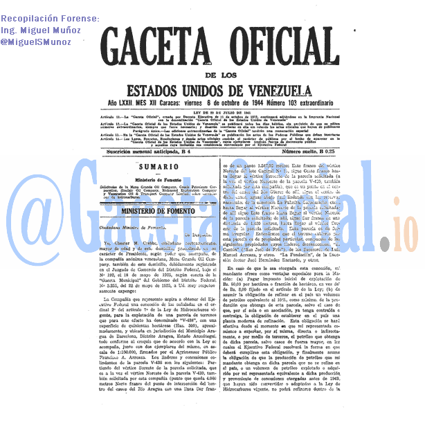 Gaceta Oficial 103 del 6 Octubre 1944
