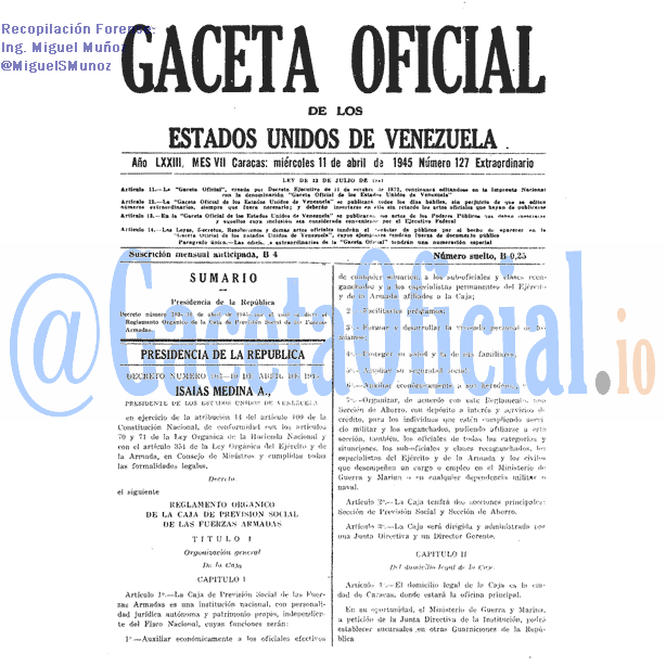 Gaceta Oficial 127 del 11 Abril 1945