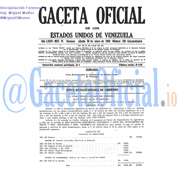 Gaceta Oficial 165 del 26 Enero 1946