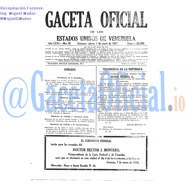 Gaceta Oficial 20995 del 7 Enero 1943