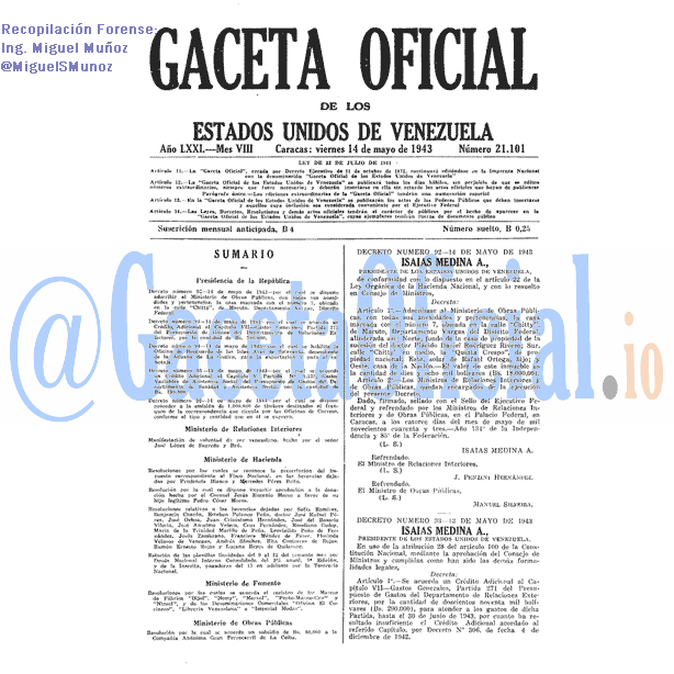 Gaceta Oficial 21101 del 14 Mayo 1943