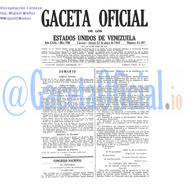 Gaceta Oficial 21107 del 21 Mayo 1943
