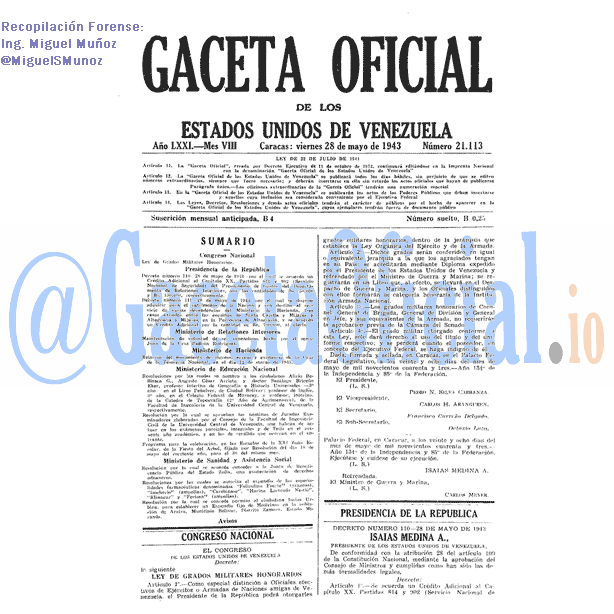 Gaceta Oficial 21113 del 28 Mayo 1943