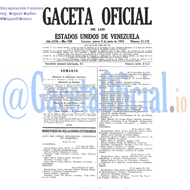 Gaceta Oficial 21118 del 3 Junio 1943