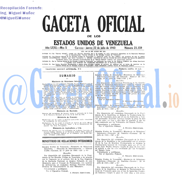 Gaceta Oficial 21159 del 22 Julio 1943
