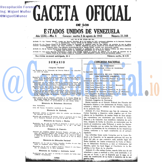 Gaceta Oficial 21168 del 3 Agosto 1943