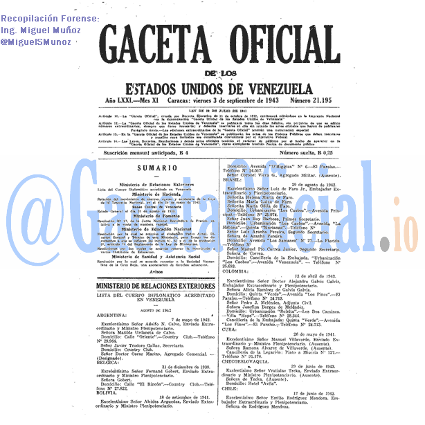 Gaceta Oficial 21195 del 3 Septiembre 1943