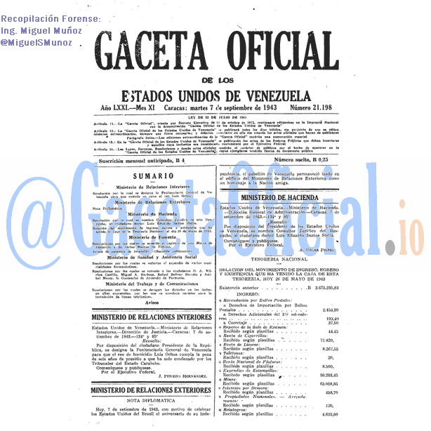 Gaceta Oficial 21198 del 7 Septiembre 1943