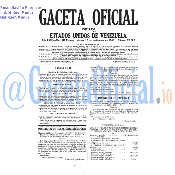 Gaceta Oficial 21207 del 17 Septiembre 1943