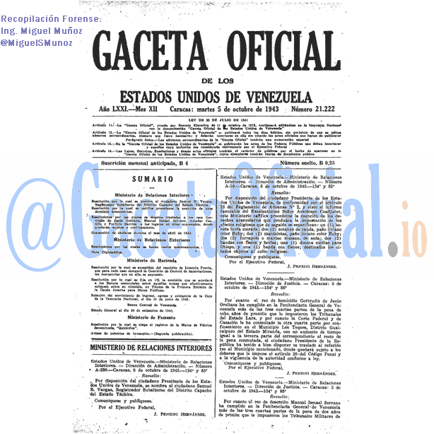 Gaceta Oficial 21222 del 5 Octubre 1943