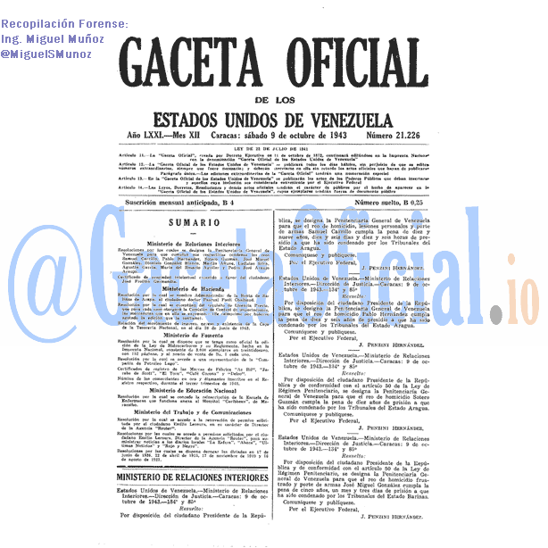 Gaceta Oficial 21226 del 9 Octubre 1943
