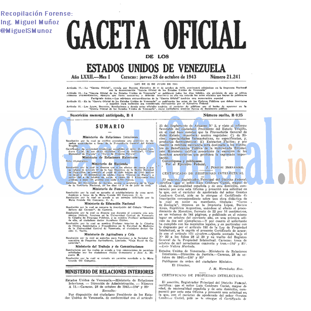 Gaceta Oficial 21241 del 28 Octubre 1943