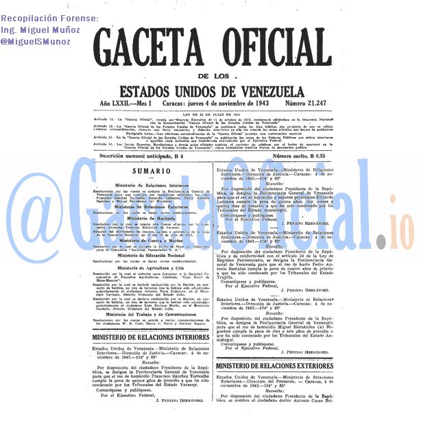 Gaceta Oficial 21247 del 4 Noviembre 1943