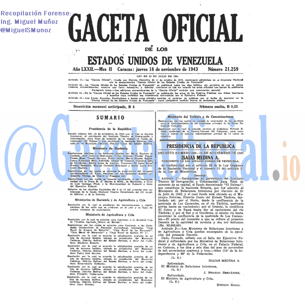 Gaceta Oficial 21259 del 18 Noviembre 1943