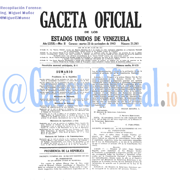 Gaceta Oficial 21263 del 23 Noviembre 1943