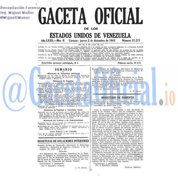 Gaceta Oficial 21271 del 2 Diciembre 1943