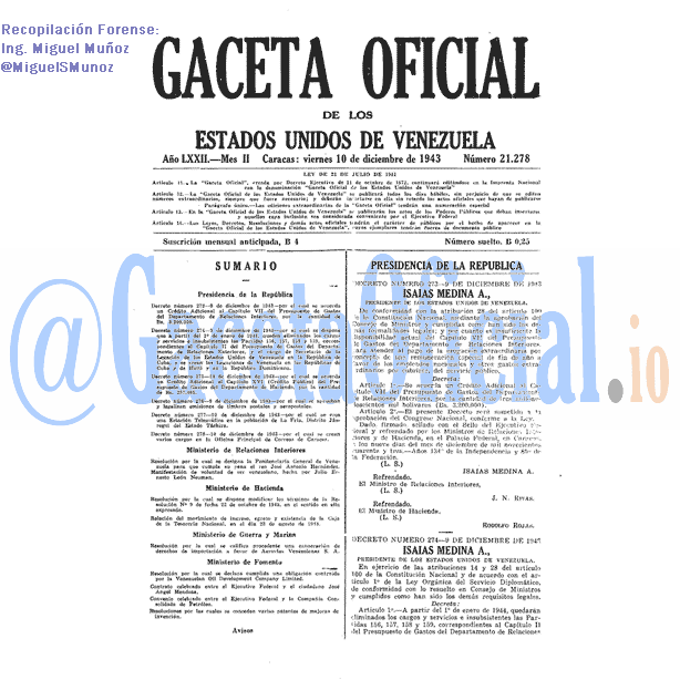 Gaceta Oficial 21278 del 10 Diciembre 1943