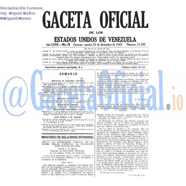 Gaceta Oficial 21292 del 28 Diciembre 1943