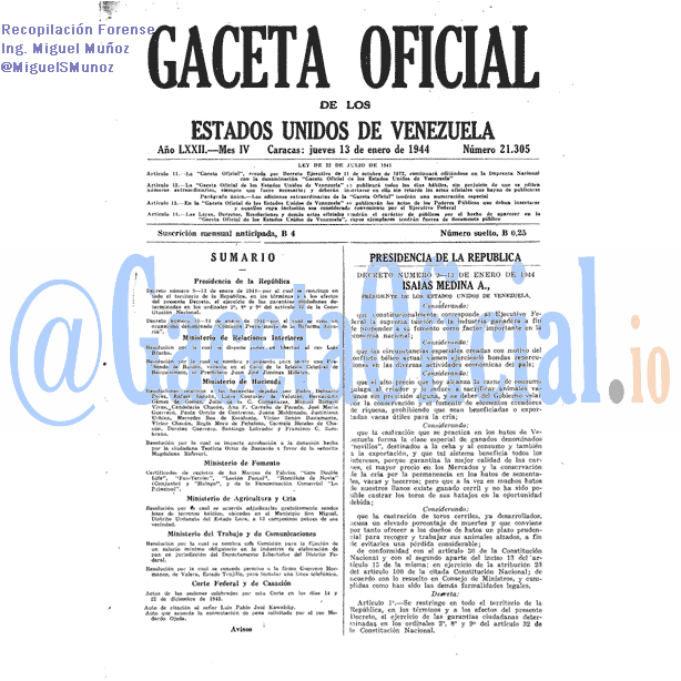 Gaceta Oficial 21305 del 13 Enero 1944
