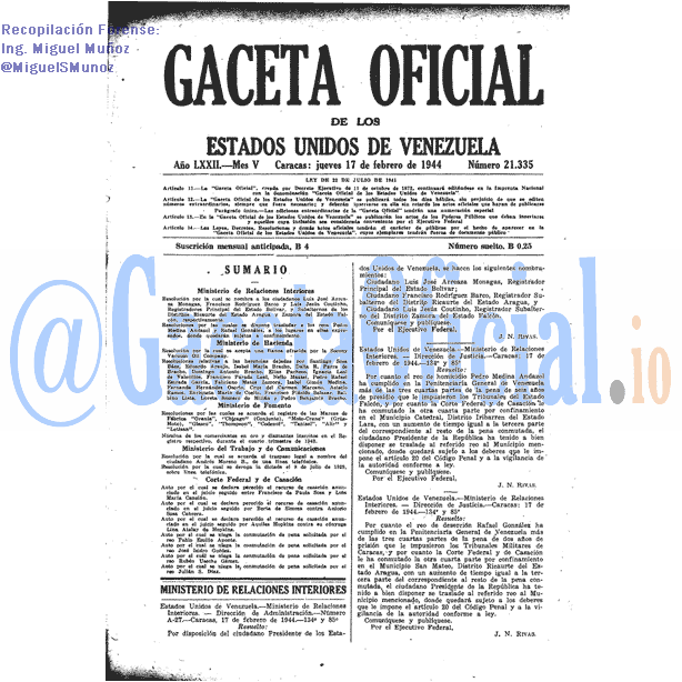 Gaceta Oficial 21335 del 17 Febrero 1944