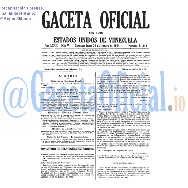 Gaceta Oficial 21344 del 28 Febrero 1944