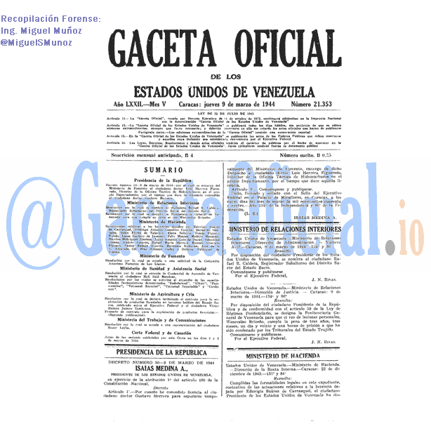 Gaceta Oficial 21353 del 9 Marzo 1944
