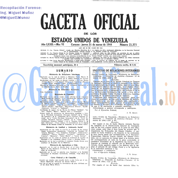 Gaceta Oficial 21371 del 30 Marzo 1944