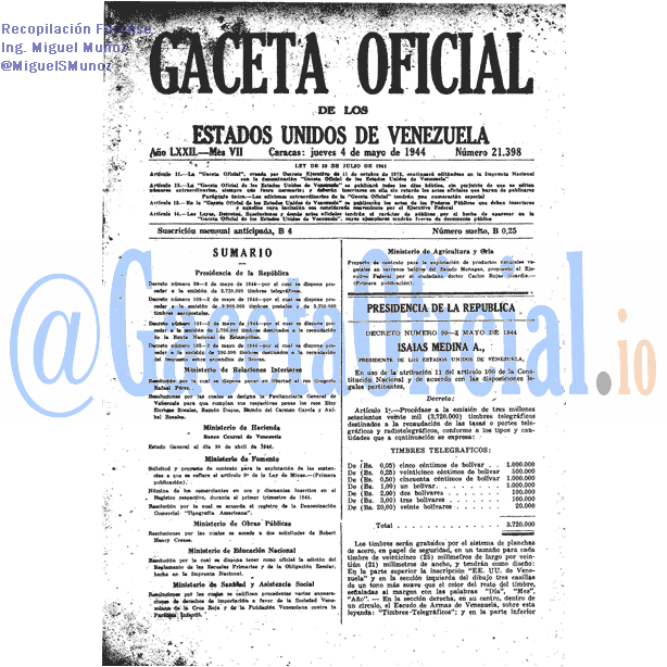 Gaceta Oficial 21398 del 4 Mayo 1944