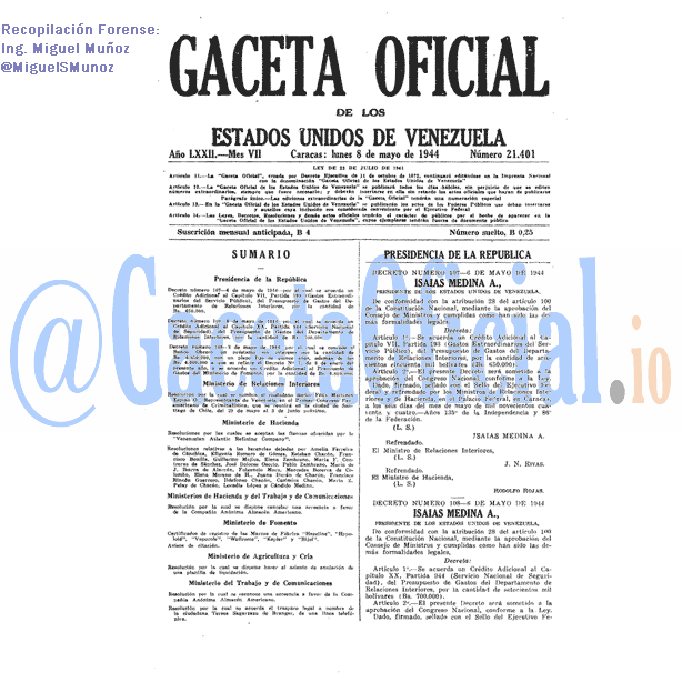 Gaceta Oficial 21401 del 8 Mayo 1944