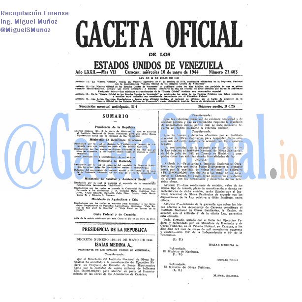Gaceta Oficial 21403 del 10 Mayo 1944
