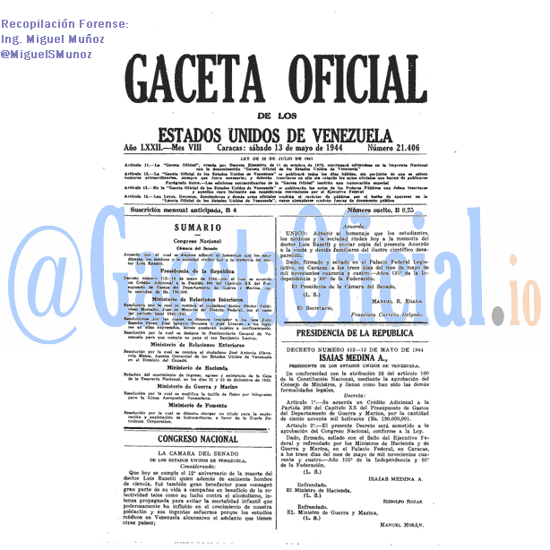 Gaceta Oficial 21406 del 13 Mayo 1944
