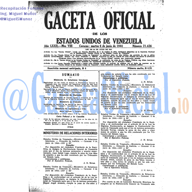 Gaceta Oficial 21426 del 6 Junio 1944