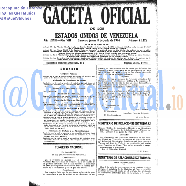Gaceta Oficial 21428 del 8 Junio 1944