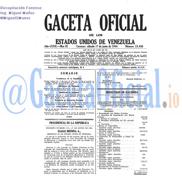 Gaceta Oficial 21436 del 17 Junio 1944