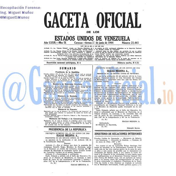 Gaceta Oficial 21441 del 23 Junio 1944