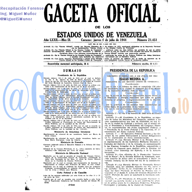 Gaceta Oficial 21451 del 6 Julio 1944