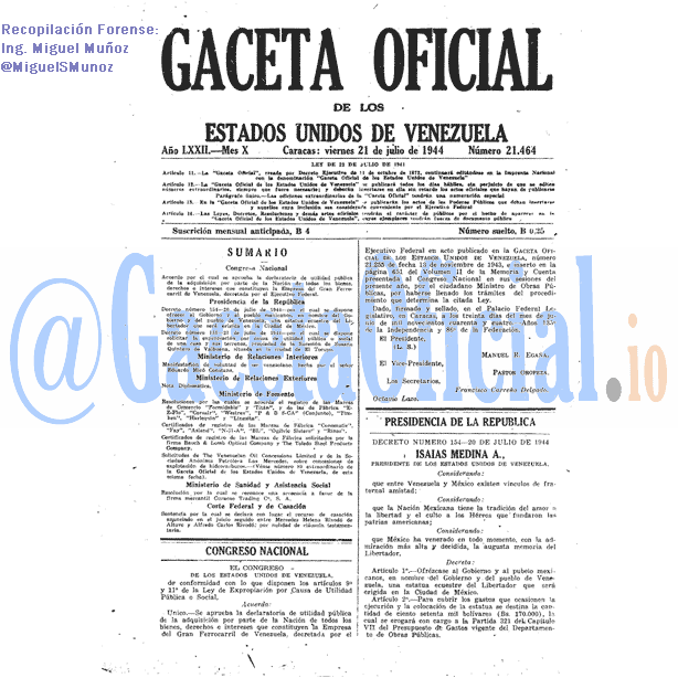 Gaceta Oficial 21464 del 21 Julio 1944