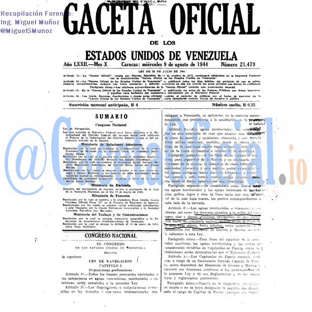 Gaceta Oficial 21479 del 9 Agosto 1944