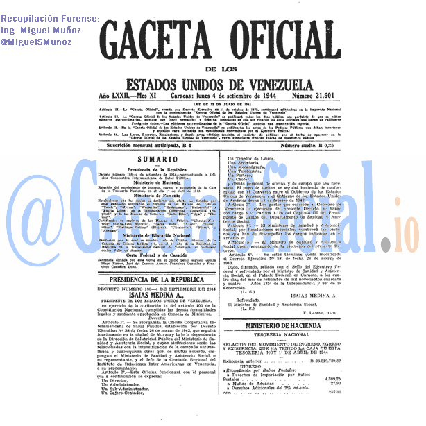 Gaceta Oficial 21501 del 4 Septiembre 1944