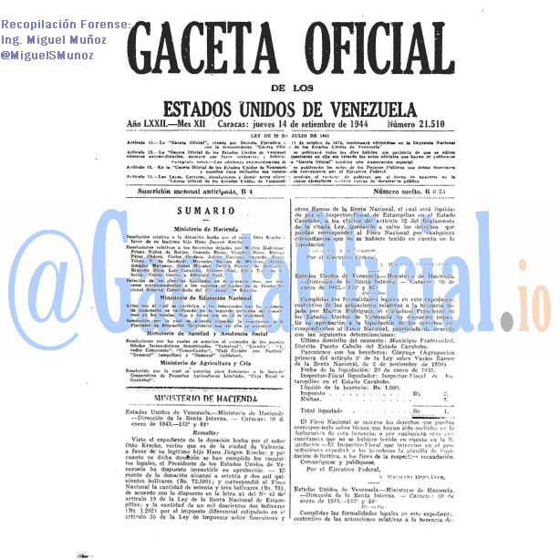 Gaceta Oficial 21510 del 14 Septiembre 1944