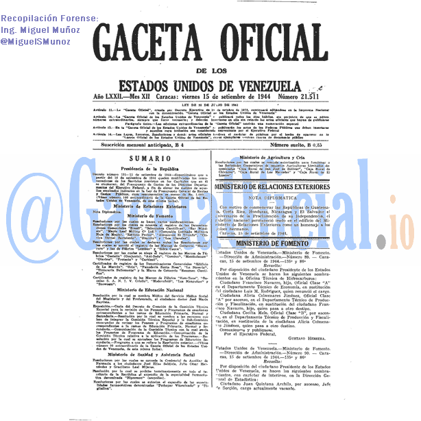 Gaceta Oficial 21511 del 15 Septiembre 1944