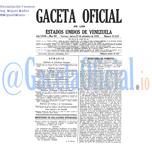 Gaceta Oficial 21516 del 21 Septiembre 1944