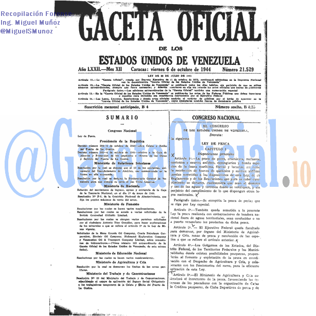 Gaceta Oficial 21529 del 6 Octubre 1944