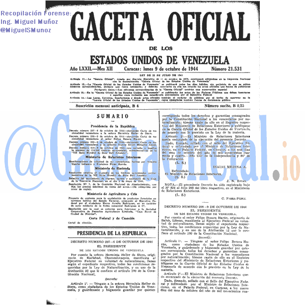 Gaceta Oficial 21531 del 9 Octubre 1944