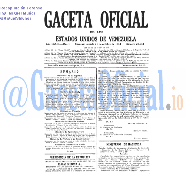 Gaceta Oficial 21541 del 21 Octubre 1944