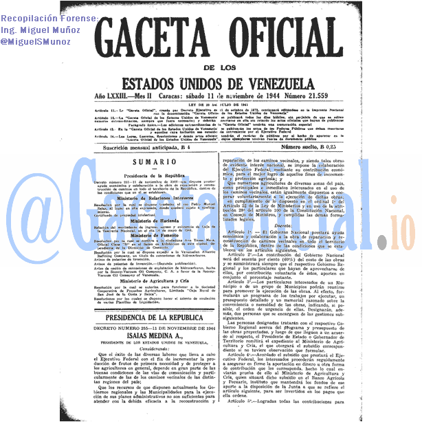 Gaceta Oficial 21559 del 11 Noviembre 1944