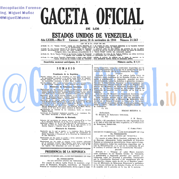 Gaceta Oficial 21563 del 16 Noviembre 1944