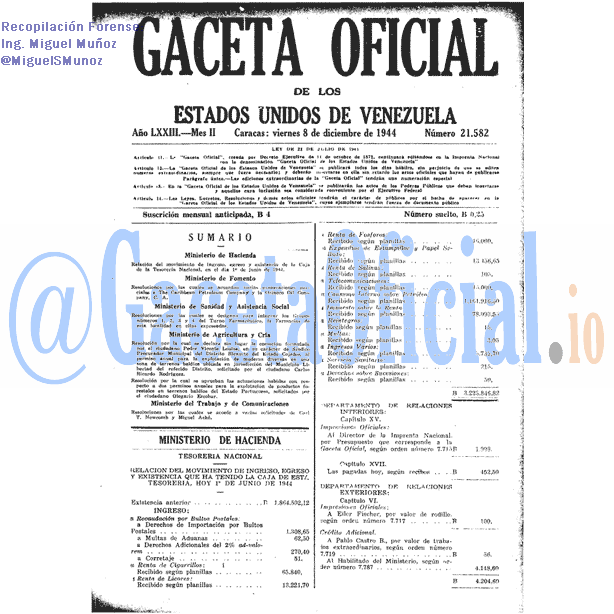 Gaceta Oficial 21582 del 8 Diciembre 1944