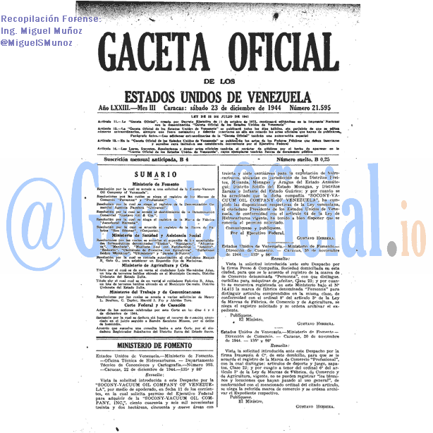 Gaceta Oficial 21595 del 23 Diciembre 1944