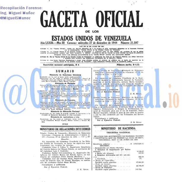 Gaceta Oficial 21597 del 27 Diciembre 1944